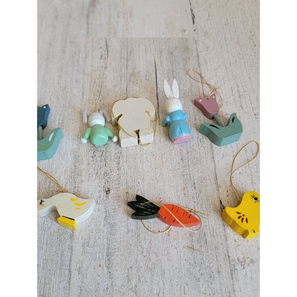 Vintage mini flower carrot chick ornament rabbit Easter Bunny wooden ornament xm - Picture 7 of 7